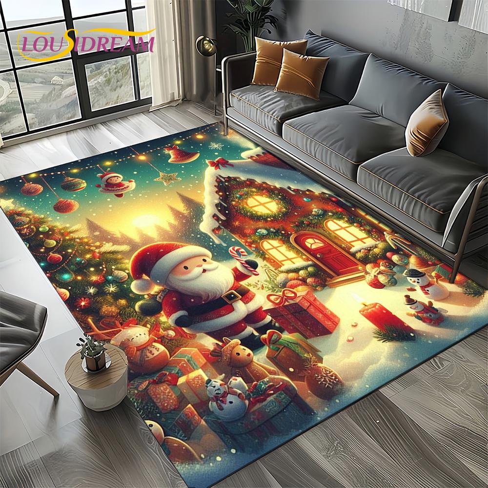 2025 Merry Christmas Tree Santa Claus,New Year Fairy Tale Gift Carpet Rug for Home Bedroom Sofa Doormat Decor,Non-slip Floor Mat