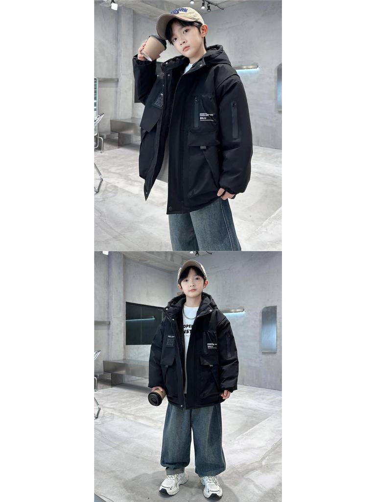 Boys' 2025 Quilted Hooded Windbreaker Jacket: Stylish Autumn/Winter Casual Top for Big Boys