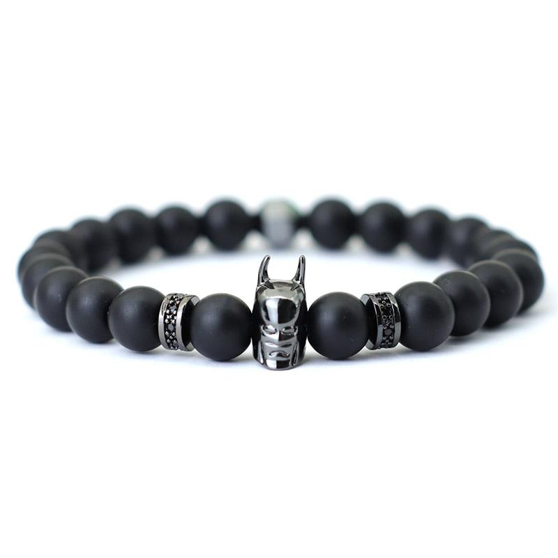 Fashion Mens Bracelet Beaded Wolf Lion Animal Braslet Pirate Skull Braclet Accessories Hombre Black Onyx Stone Braclet Pulseria