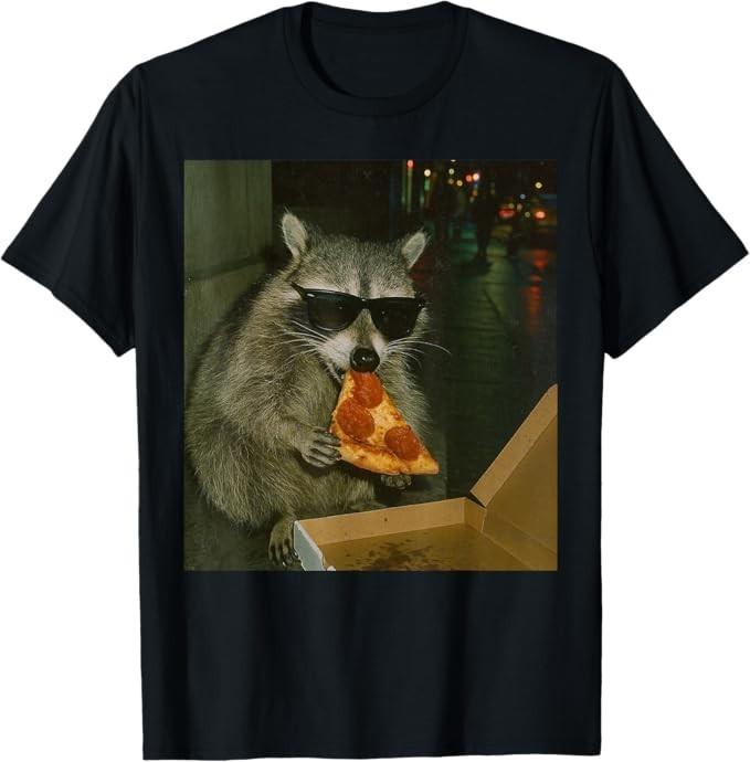 Funny Raccoon Eating Pizza Animal Meme T-Shirt S