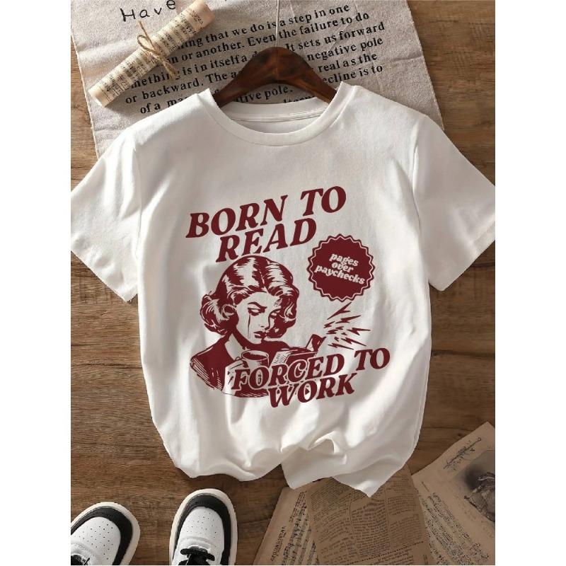 

Womens Born To Read Compulsion Work Pattern TShirt Retro Book Lover Design Womens Illustration Crew Neck Short Sleeve S
