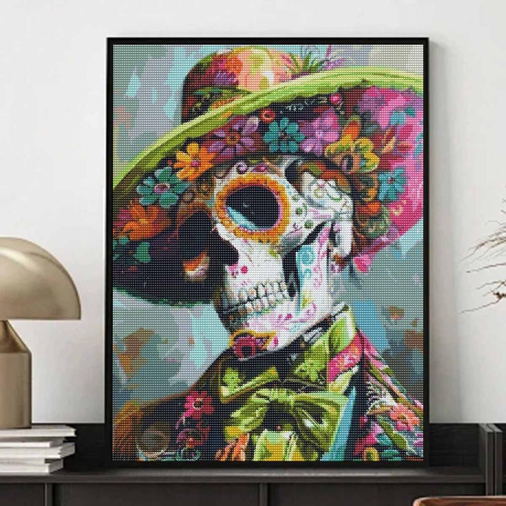 Halloween 5D DIY Diamond Art Painting Kit Floral Skull Home Wall Decor Handmade Gift for Adults Festival Art Craft Supplies Relaxing