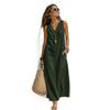 2026 Summer European and American New Sleeveless V-neck Cotton and Linen Long Dress Beach Vacation Style Solid Color Dress