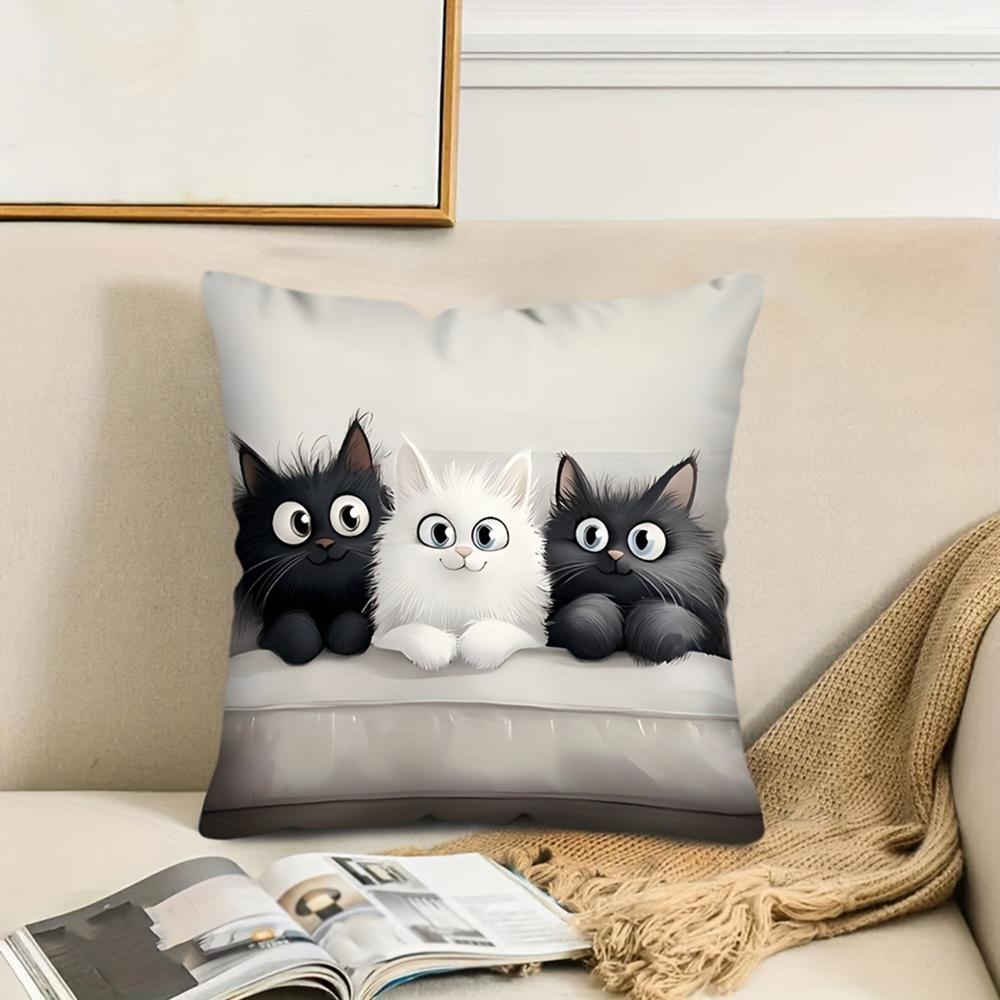 Fun Cat Theme Double-Sided Printed Pillow Cover Short Plush Suitable Living Rooms Bedrooms Sofas Throw Cushion Cover
