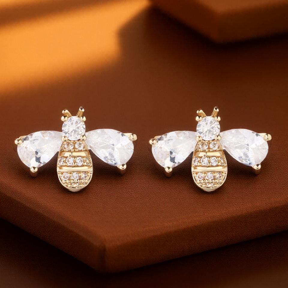 ZAKOL Temperament Cubic Zirconia Insect Bee CZ Stud Earrings for Women Delicate Animal Crystal Earrings Zircon Brincos