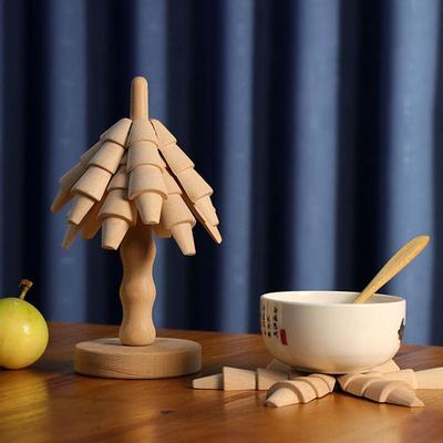 Christmas Wooden Tree Coasters Trivets Decorative Non-Slip Anti Scald Heat Resistant Table Mat Coaster Wood Placemats Pot