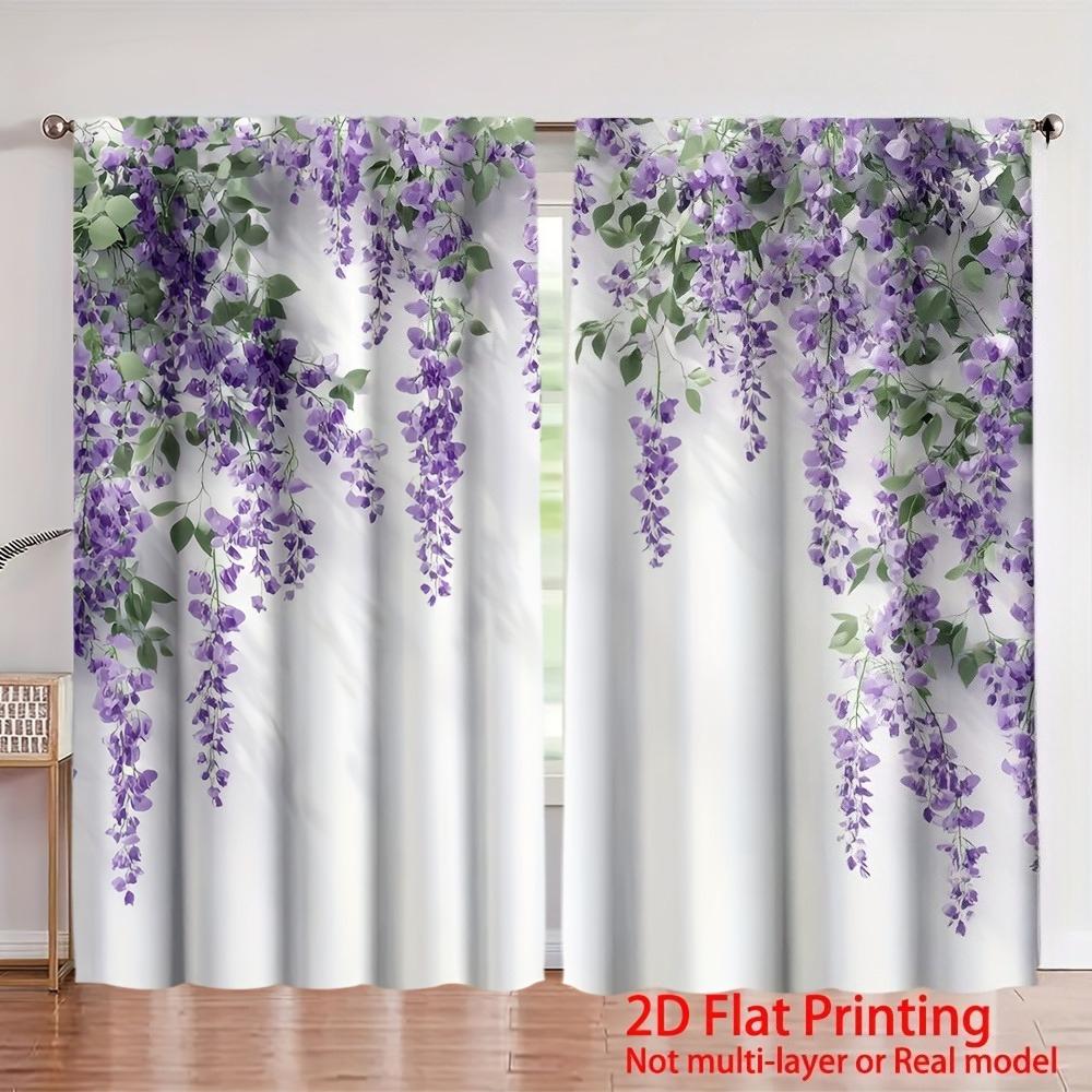 

Set Of 2 Wisteria Waterfall Curtains Purple Floral Print Polyester Bedroom Living Room Office Curtain Sheer For Made With Rod Pocket W100*H70(CM)-Grommet top&2PCS