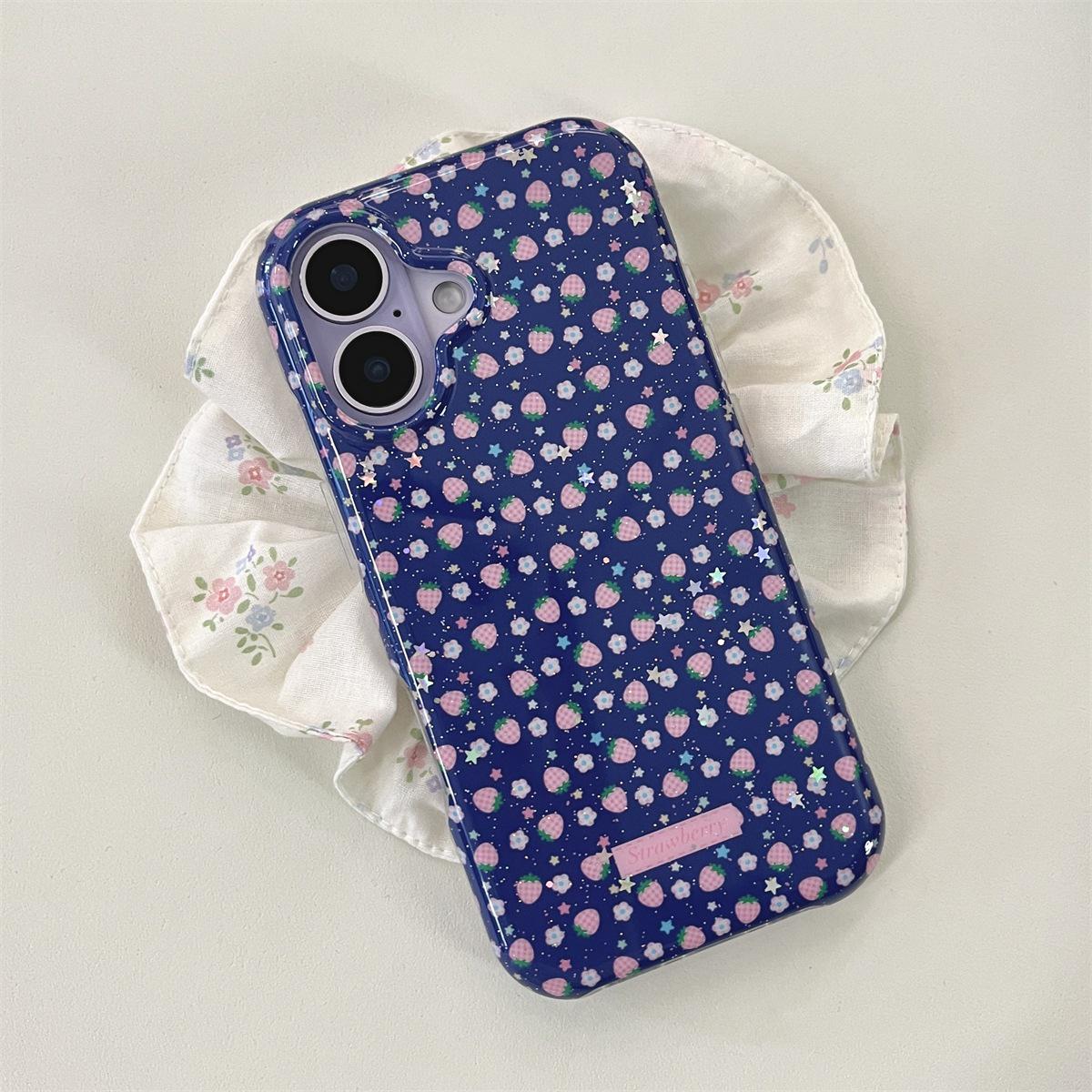 

Blue Dual-Layer Strawberry iPhone 15/14/13 Pro Max Case Anti-Drop iPhone 14