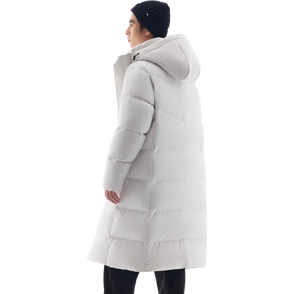 Anta Solid Color Zipper Hooded Comfortable Breathable Long Down Jacket Men Outerwear Sand-Gray 972448902-5