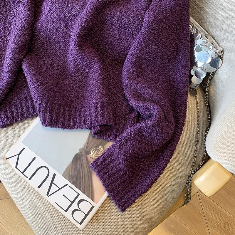Real shot, super~ sauce purple grainy circle sweater women's pullover lazy wind knitted sweater