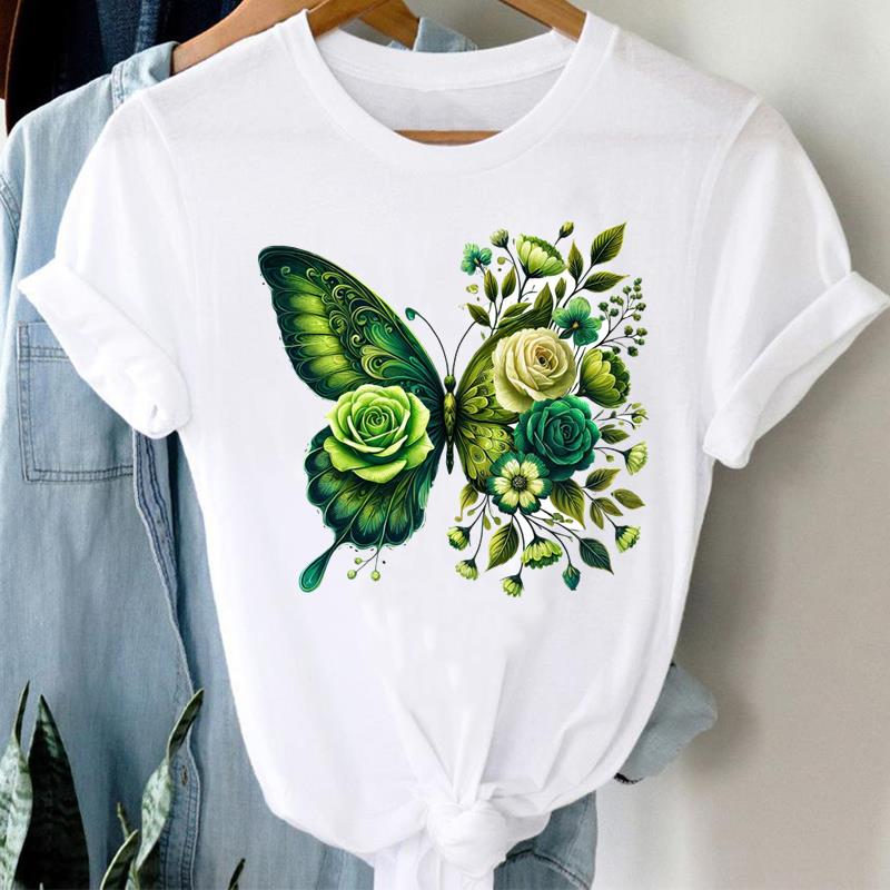 (Asian Size)  Clothing Tee  Sweet Flower Letter 90s Print Lady T Shirt Fashion Women Casual Top Short Sleeve Female Graphic T-shirts