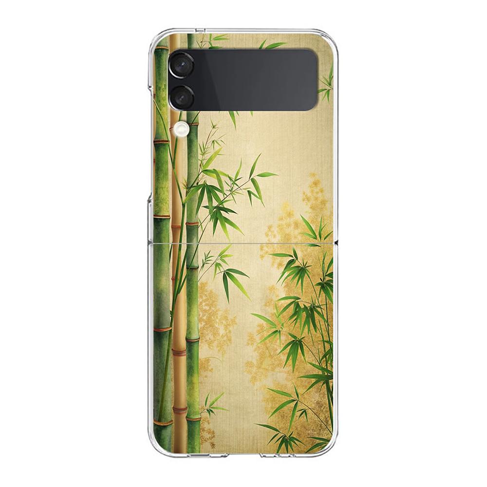 Phone Cover For Samsung Galaxy Z Flip 6 5 4 Case Transparent For Samsung Z Flip 3 Hard PC Shell New Chinese Style Green Bamboo Z Flip 3