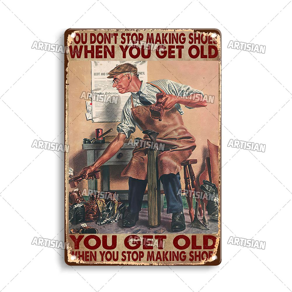 Artisian Job Work Metal Plaque Shoemaker Tin Sign Barista Hairstylist Luthier Painter Chef Decorative PlateWall Decor Garage Bar