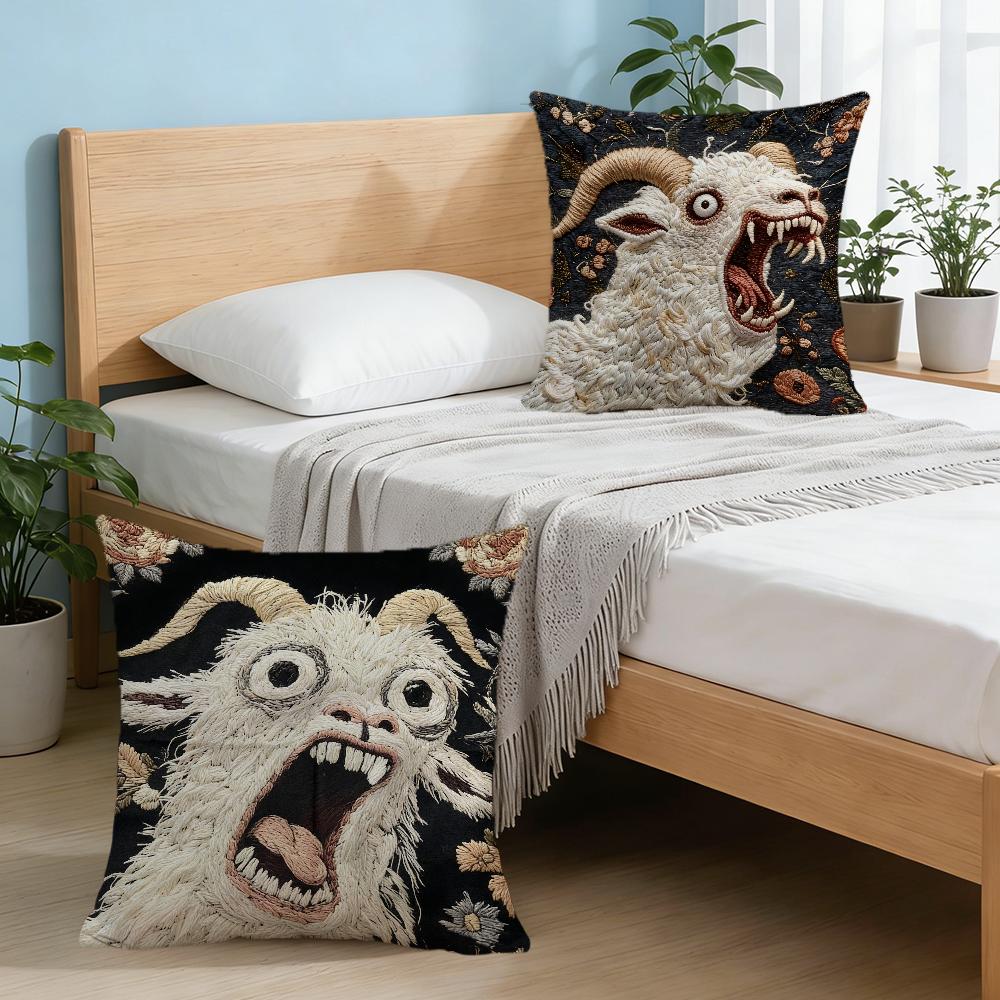 Spooky Goat Face 2D Cute Cushion Cover For Pillow Printing Sofa Decoration Home Car Room Coffee Shop Office Nordic Simplicity