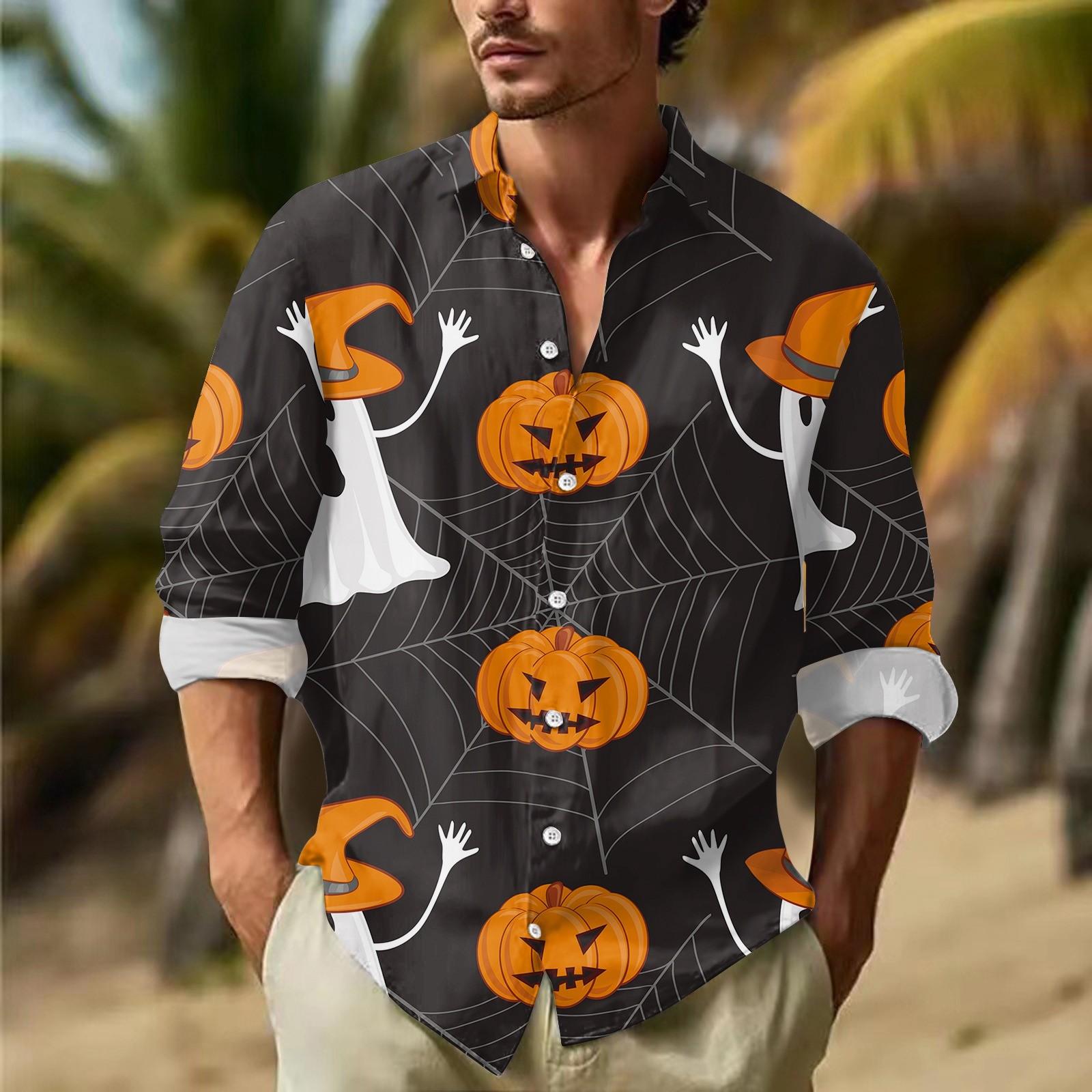 

Мужские рубашки с длинными рукавами и пуговицами на Хэллоуин, мужские повседневные модные рубашки с длинными рукавами M