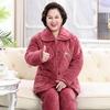 Womens Coral Fleece Quilted Pajama Set Winter Warm Flannel Loungewear