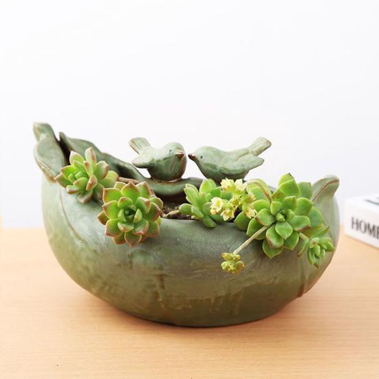 

Retro Ceramic Flowerpot Animal Frog Bird Goose Plant Pot Hydroponics Planter Large Diameter Glazed Flower Pot for Bowl Lotus Succulents Unperforated