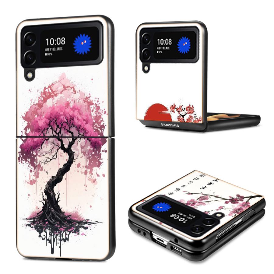 Cherry Blossom Tree Shockproof Case For Samsung Galaxy Z Flip 7 5 4 3 Z Flip 6 5G Black Hard ZFlip3 Zflip4 Zflip5 Phone Fundas