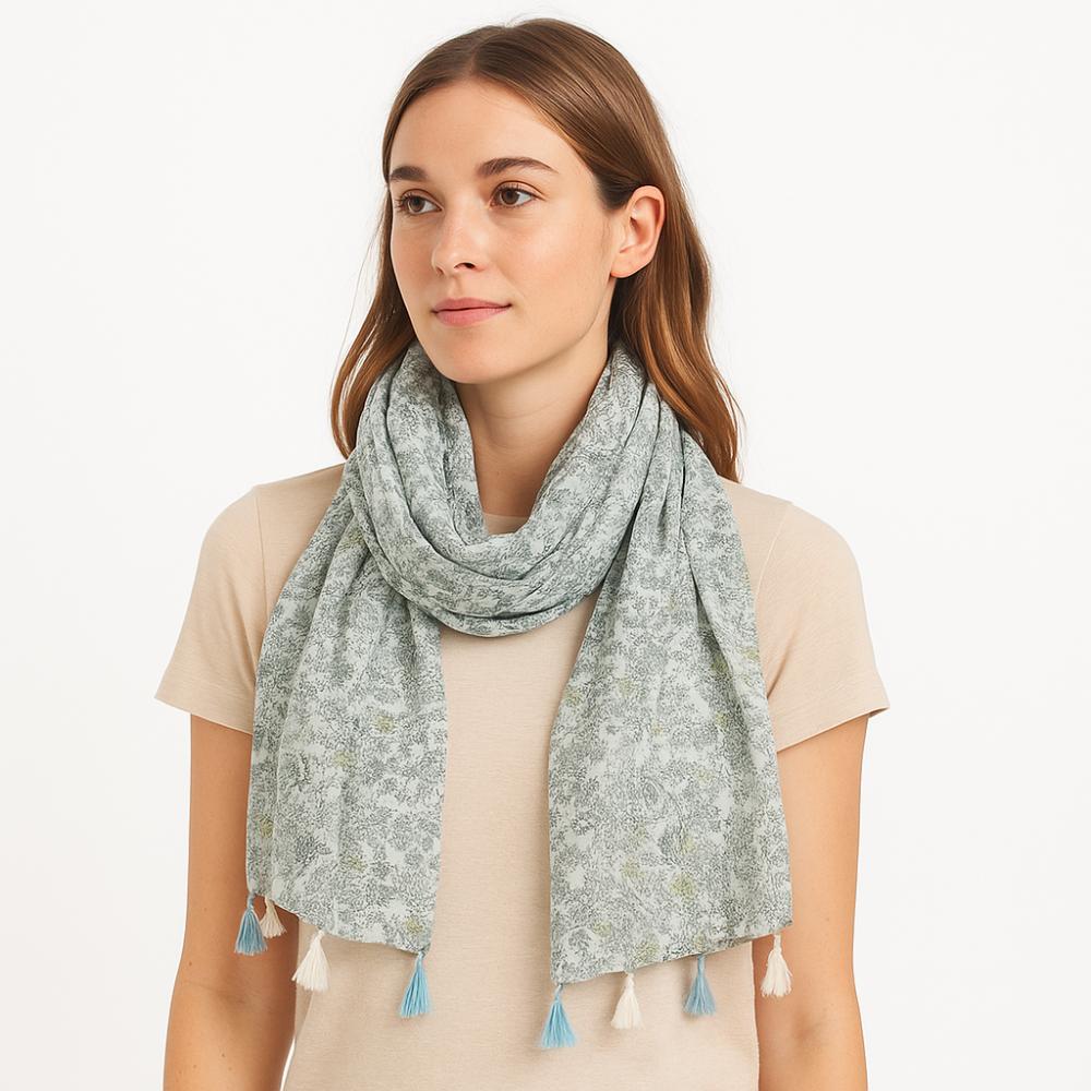 Retro Fringed Scarf Flower Print Yarn Shawl Fashion Travel Beach Towel  Women's Accessory