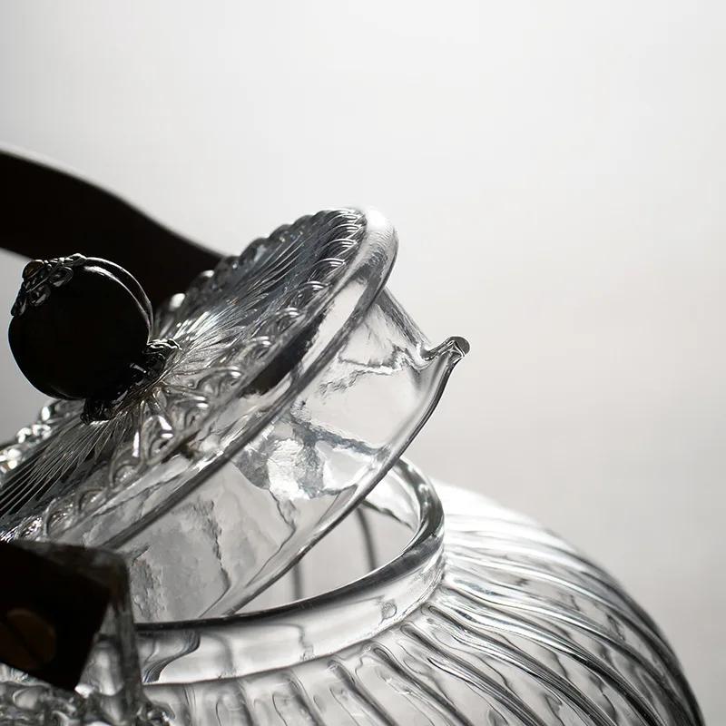 Glass Teapot Wood Handle Teawear Set Cup Filter Chinese Tea Ceremony High Boron Silicon Transparent Pumpkin Pot 900ML