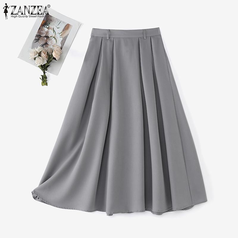 ZANZEA Womens Casual Elastic Waist Loose A-Line Long Skirts