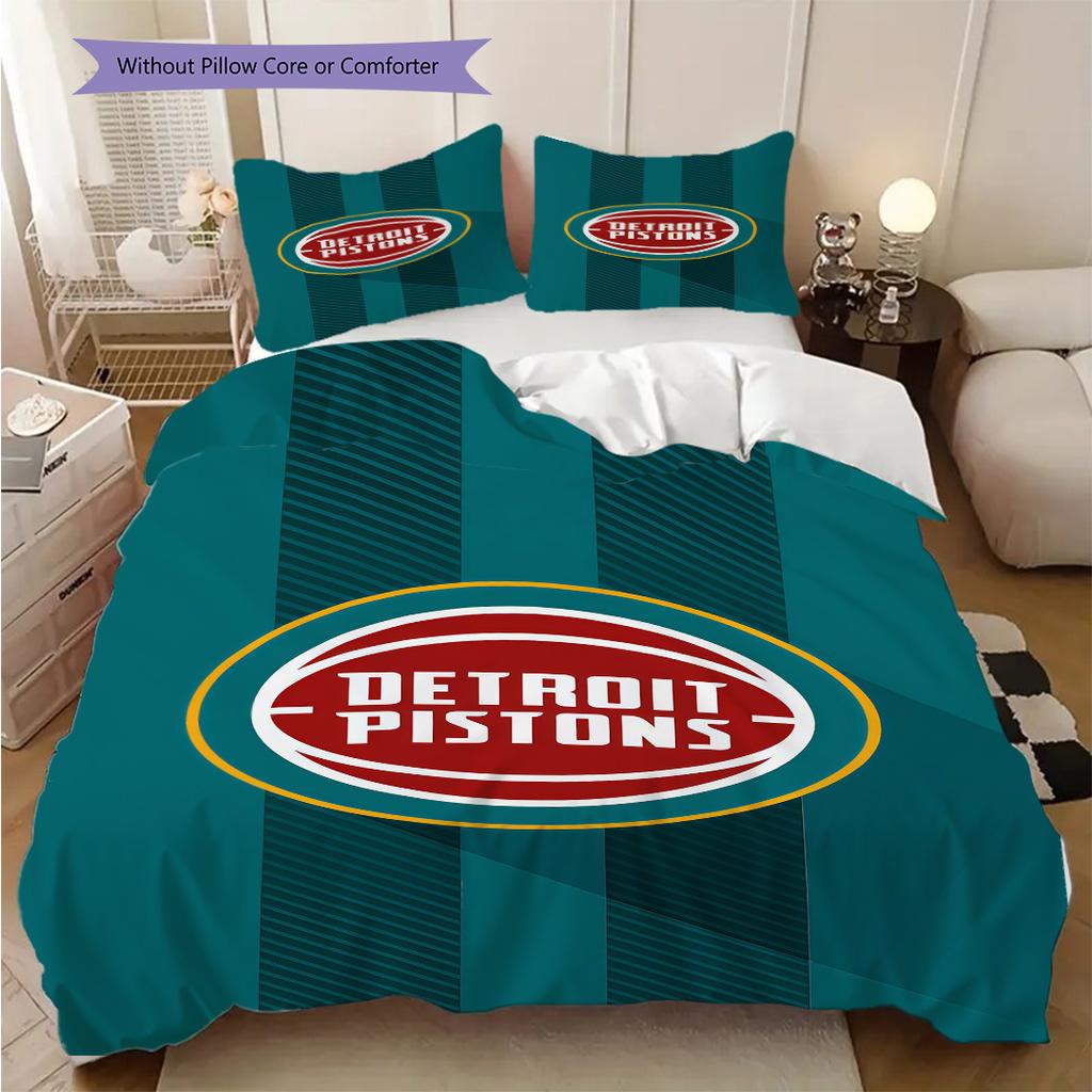 Set di tre pezzi con logo vibrante dei Detroit Pistons(1 * copripiumino + 2 * federa, senza nucleo) Copripiumino e federa morbidi e confortevoli