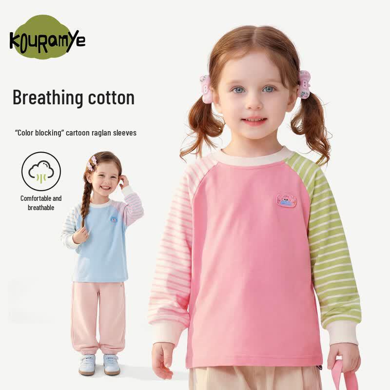 Girls Spring Long Sleeve Color-Block Striped T-Shirt 120