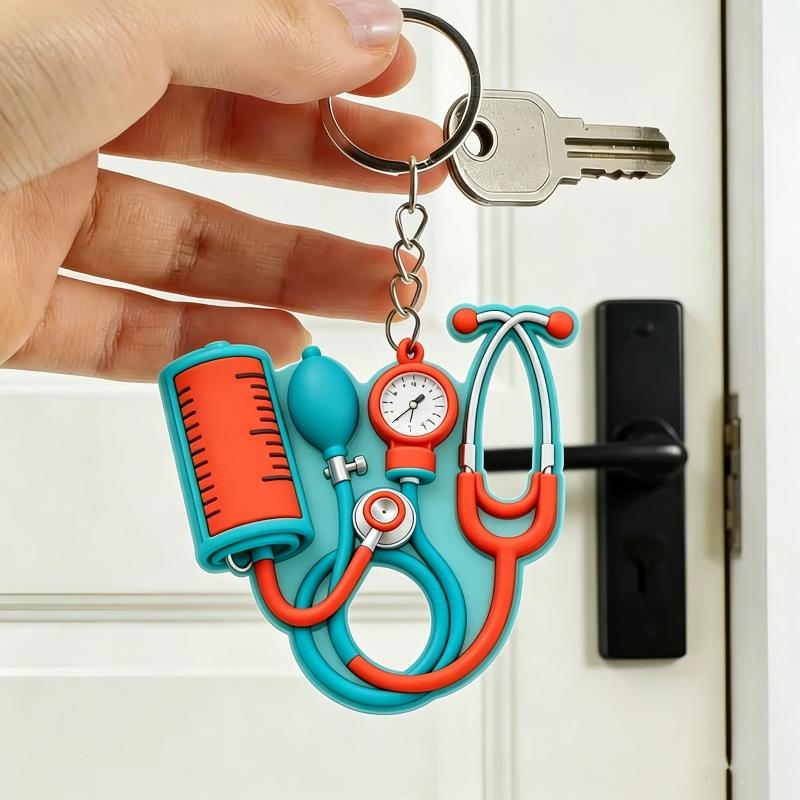 2D Acrylic Medical Keychain Mini Cartoon Stethoscope Pattern BPA Free for Pediatric Nurse Appreciation Small Gift