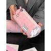 Xiaohongshu Cute Puppy Embroidered Pencil Case - Milk Puff Towel Design, Large Capacity Stationery Bag.