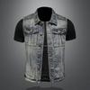 Vintage Distressed Jeansweste + Herren + große ärmellose Slim-Fit-Jeansweste MJ5171