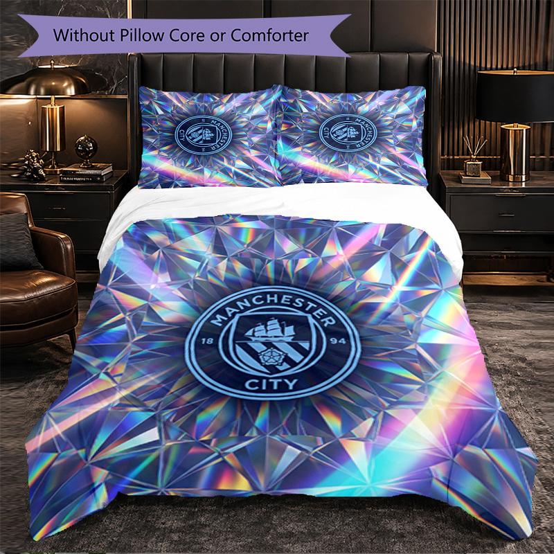 Manchester City Pattern 3 Pieces Bedding Set Soft Microfiber Duvet Cover with Pillow Cases for Bedroom