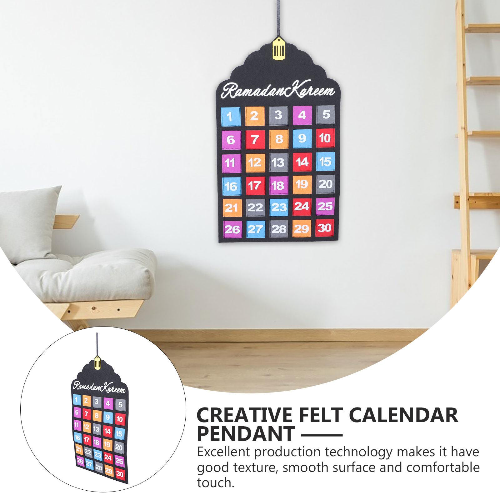 Ramadan Festival Decor Felt Wall Hanging Calendar Eid Countdown Calendar Decorative Hanging Ornament for Home Office Party China Mainland
