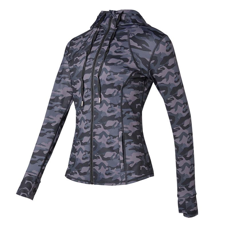 

Женская куртка для йоги с капюшоном камуфляжной расцветки - Облегающий крой, Быстросохнущая, Эластичная, С длинным рукавом, На молнии, для бега, на весну/осень 2XL