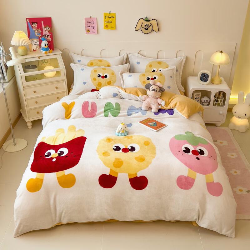 Tri-polar Doughnut Cartoon Milk Velvet 4-Piece Bedding Set