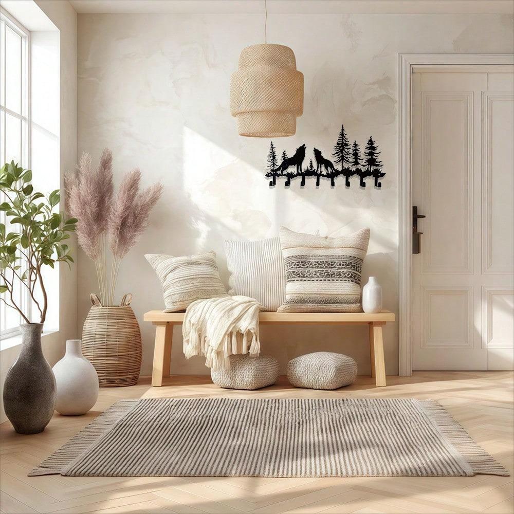 Wolf Key Holder 8 Hook Wall Mount Metal Coat Rack Rustic Entryway Organizer Space Saving Home Decor Housewarming Gift