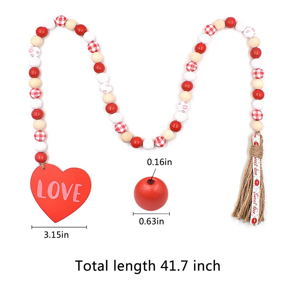 Love Wood Beads Garland Valentine’s Day Tiered Tray Decors Beaded Garland with Tassels Pendant Party Home Decoration Accessories