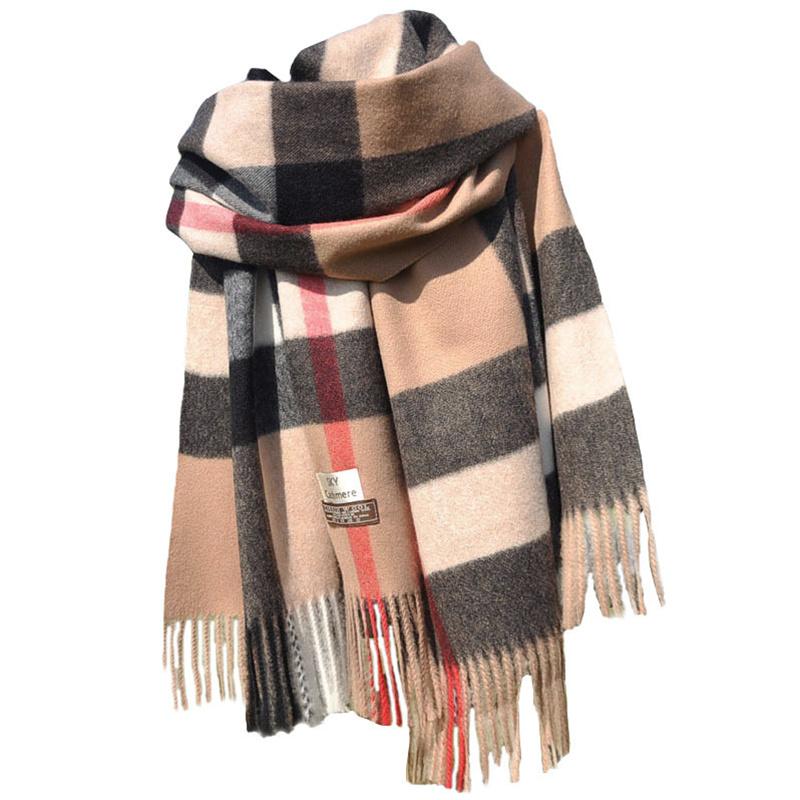 Pamwallymensa Women's Scarf Winter Luxury Brand Tippet Scarves for Ladies Plaid Shawls Warm British Style Thicken Man
