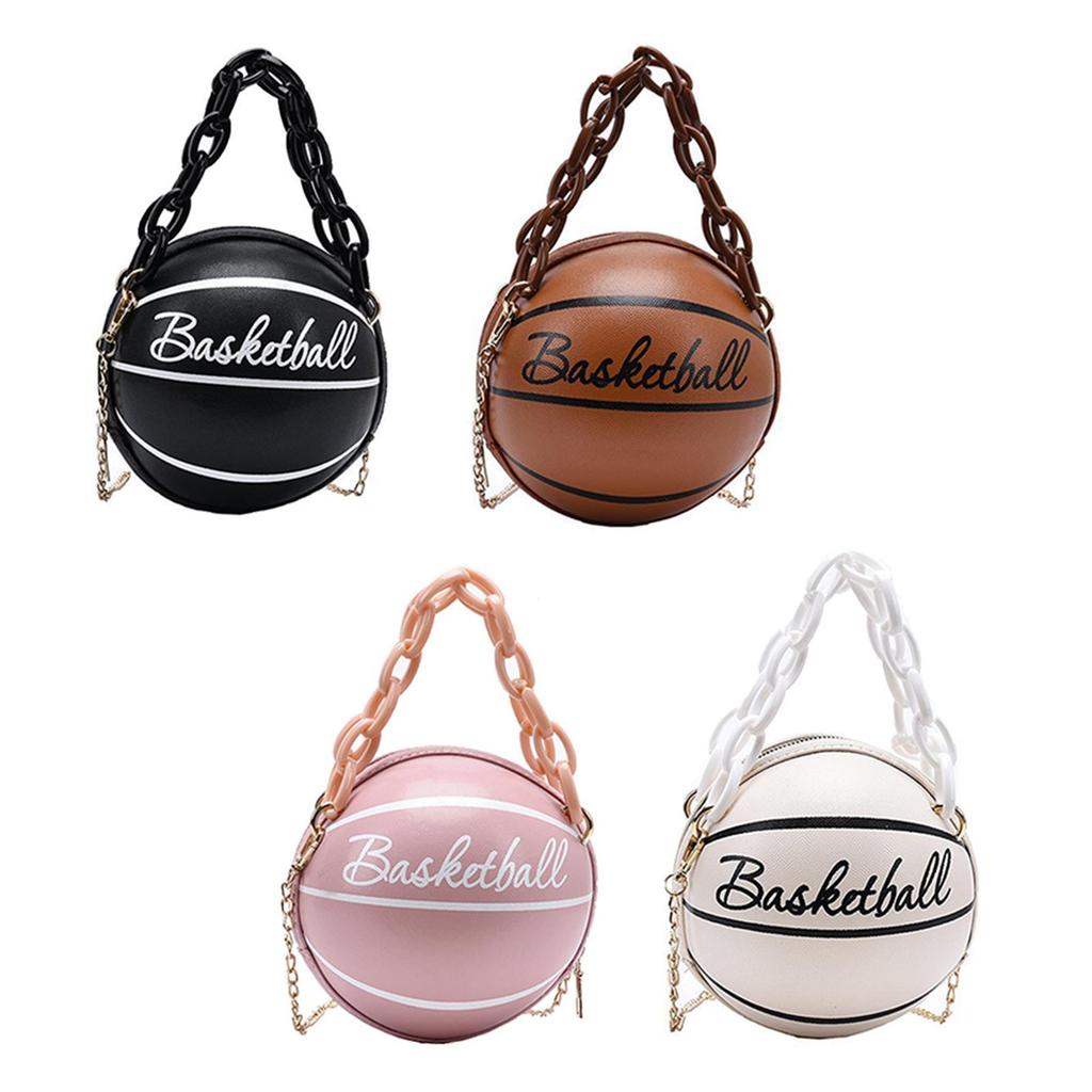 Small Basketball Shaped Handbags Leather Chain Round Tote Graphic travel School Leisure Vacation