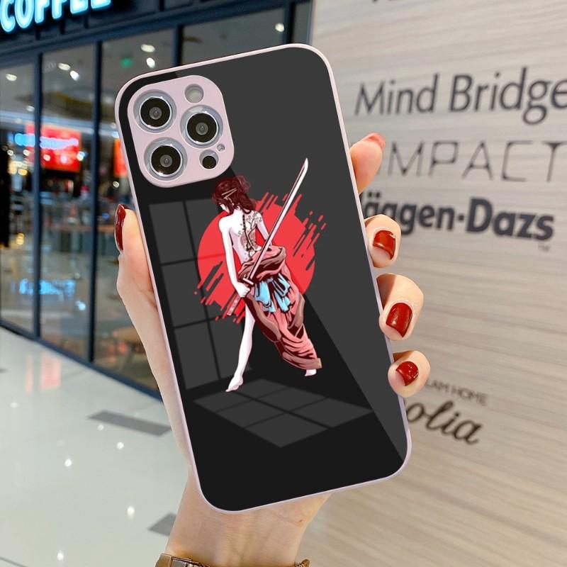 Samurai Gril Women Phone Case For IPhone 14 13 12 11 Pro Max X XR XS 8 7 Plus Liquid Glass Color Phone Cover