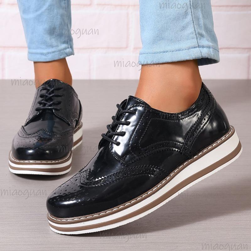 Casual Veterschoenen voor Dames Pu Leer Mode Comfortabel Dagelijks Schoeisel Ademende Instappers voor Dames Dames Pumps met Middelhoge Hak 40