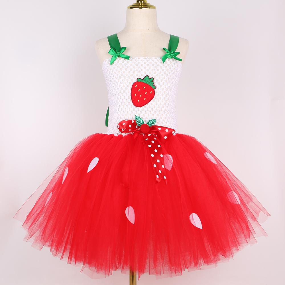 Kids Strawberry Tutu Dress Costume for Girls Birthday Party Tulle Princess Dress Girl Halloween Christmas Carnival Dresses