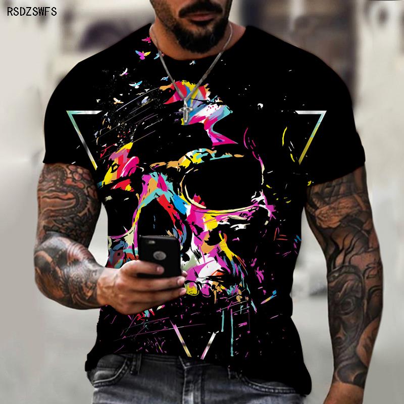 T-shirt z nadrukiem czaszki 3D z postacią horroru Męski, luźny, oversize z krótkimi rękawami Streetwear Hip-hop 3D Top z nadrukiem