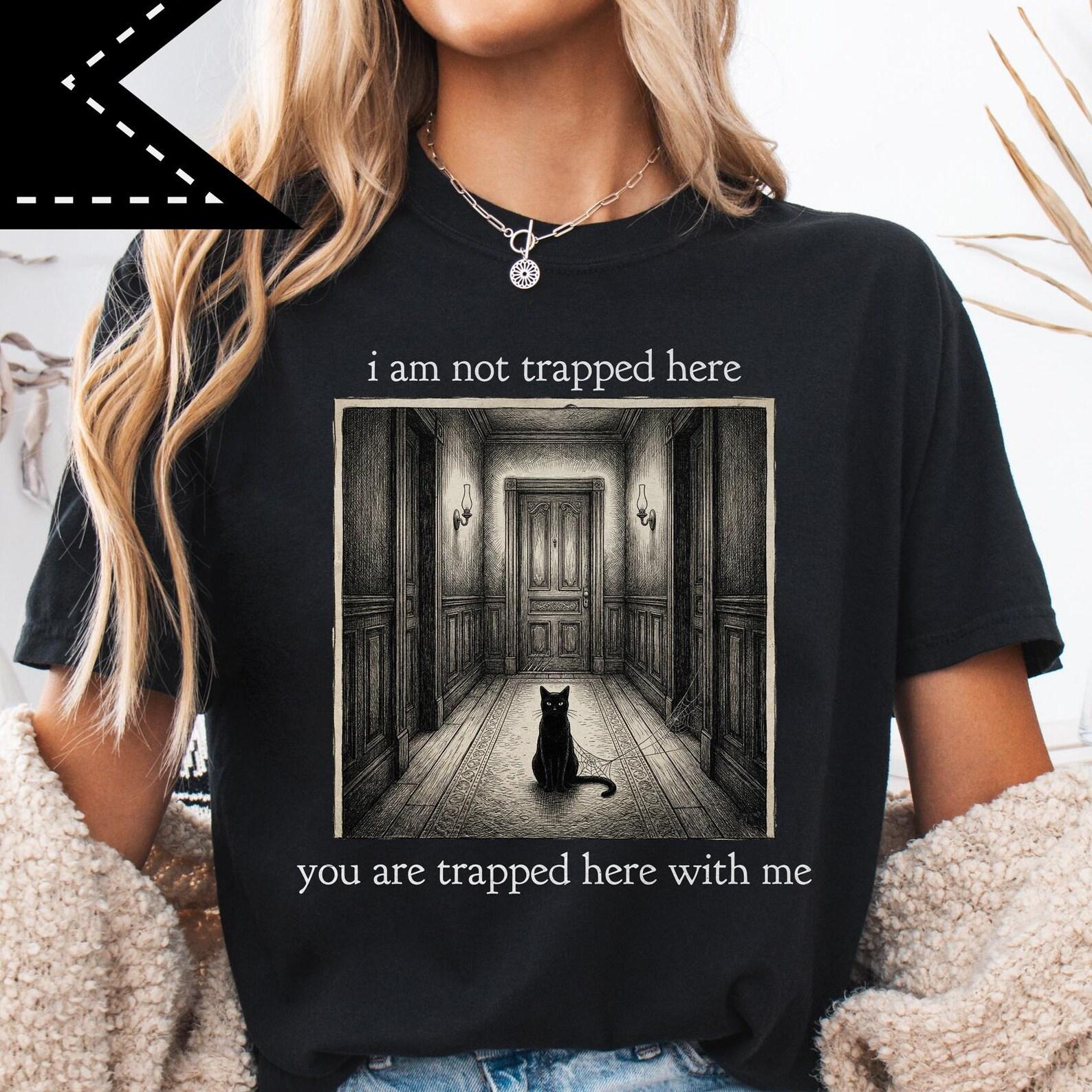 Cat Hallway Graphic Tee, Gothic Cat Lover Shirt, Dark Academia Apparel S