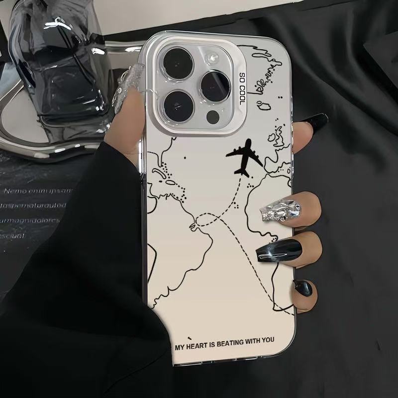 Airplane Map Printed Matte Hard Shockproof Phone Case Compatible With Apple Iphone