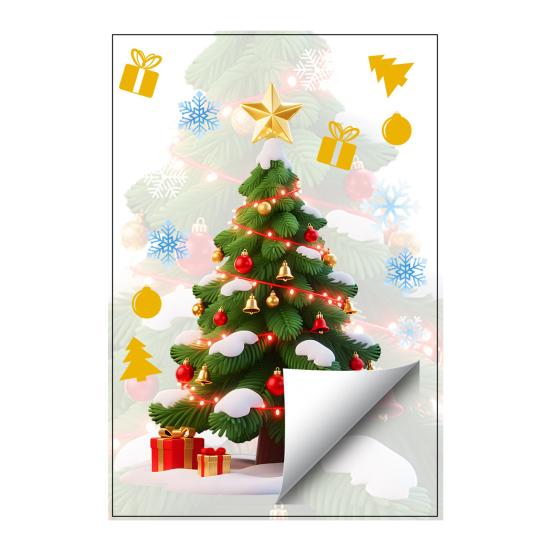 Waterproof PVC Stickers Christmas Window Cling, Santa Climbing Rope Sticker, Removable Static Cling Pattern Tree Decal for Glass Doors Windows Holiday
