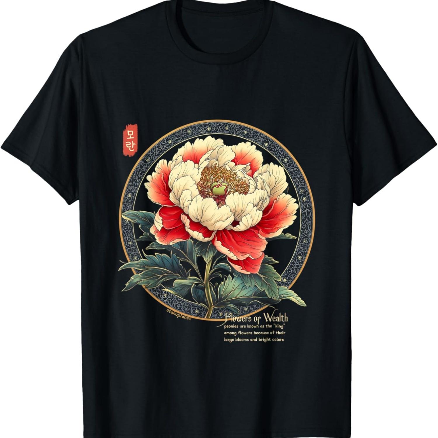Korean Peony flower in Aesthetic grunge retro Kpop flower T-Shirt S чёрный