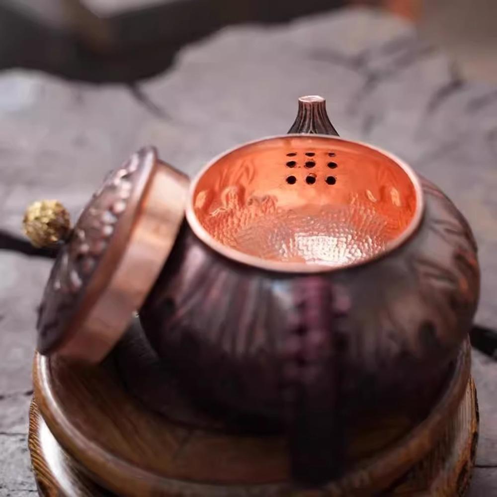 Vintage Red Copper Teapot, Home Brewing Tea Pot, Handmade Mini Lotus Leaf Copper Pot, Traditional Handicrafts Tea Kettle, 300ml