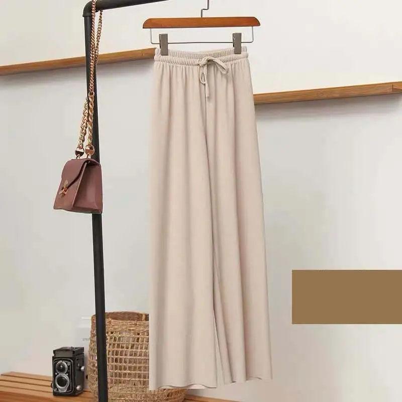 Ice Silk Pendant Wide Leg Pants Women's Spring and Summer Nine Points Straight Pants High Waist Slim Casual Pants Girls Loose Cool Pants