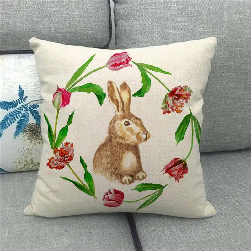 Easter Decor Pillow Covers 45x45cm Cartoon Bunny Eggs Printed Cushion Cover Spring Holiday Party Decorative Pillowcase for Couch