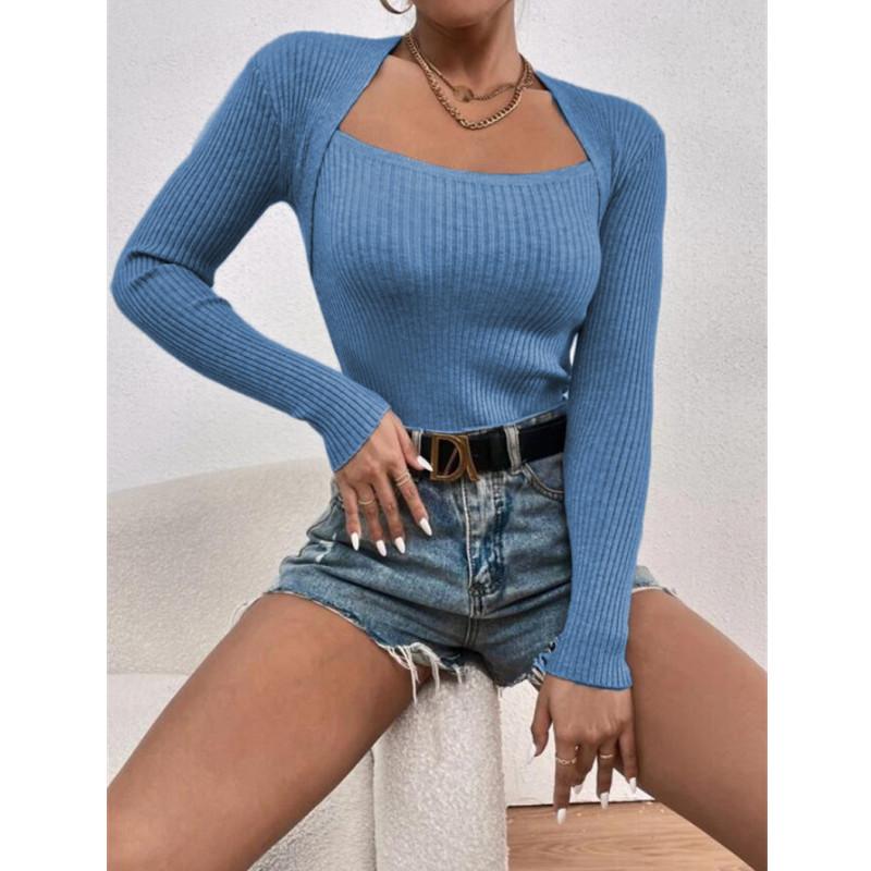 Autumn Square Neck Pullover Sweaters Women Knitted Sweater Top Winter Knitwear Bottoming Sweater Blouse